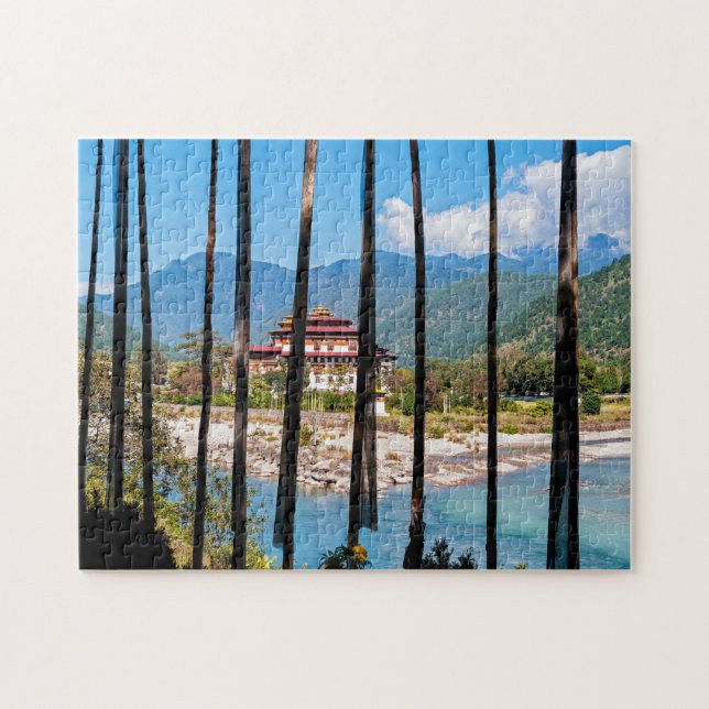 Prayer flags and Punakha Dzong - Bhutan Jigsaw Puzzle (Horizontal)