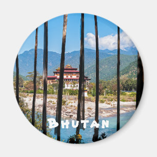 Prayer flags and Punakha Dzong - Bhutan Magnet