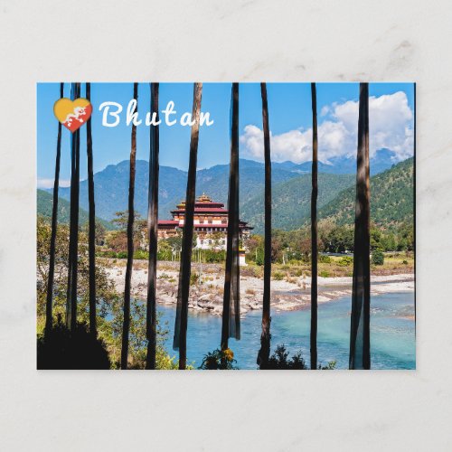 Prayer flags and Punakha Dzong _ Bhutan Postcard