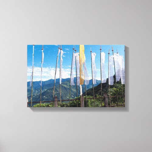 Prayer Flags in  Bhutan eastern mountains Canvas Print