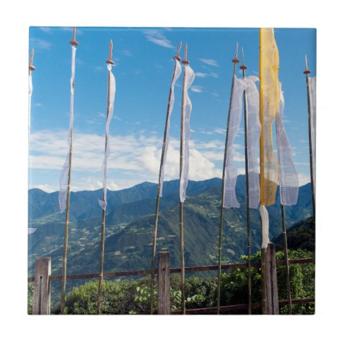 Prayer Flags in  Bhutan eastern mountains Ceramic Tile