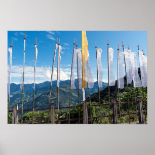 Prayer Flags in Bhutan eastern mountains Poster