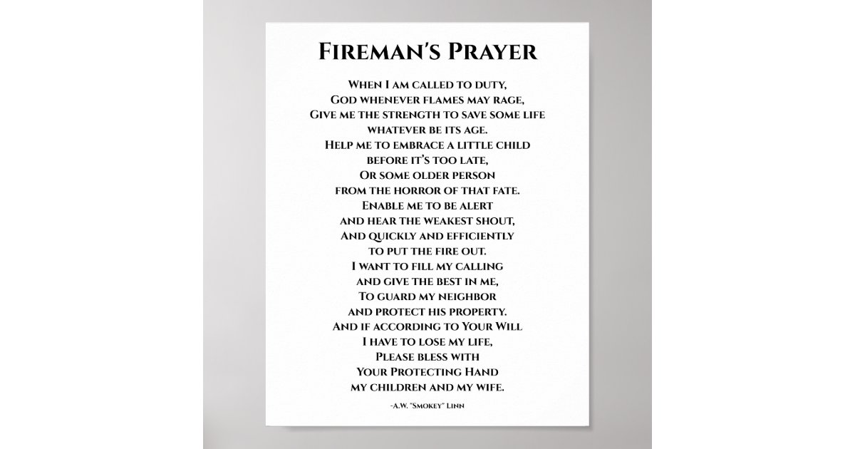 Prayer For A Fireman - Our Heroes Poster | Zazzle