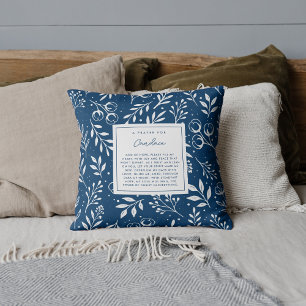 Prayer for Joy Peace Gift Scripture Blue Floral Throw Pillow