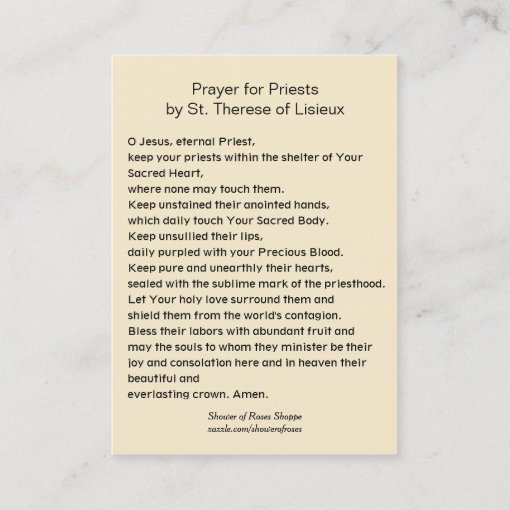 Prayer for Priests by St. Therese Holy Card | Zazzle