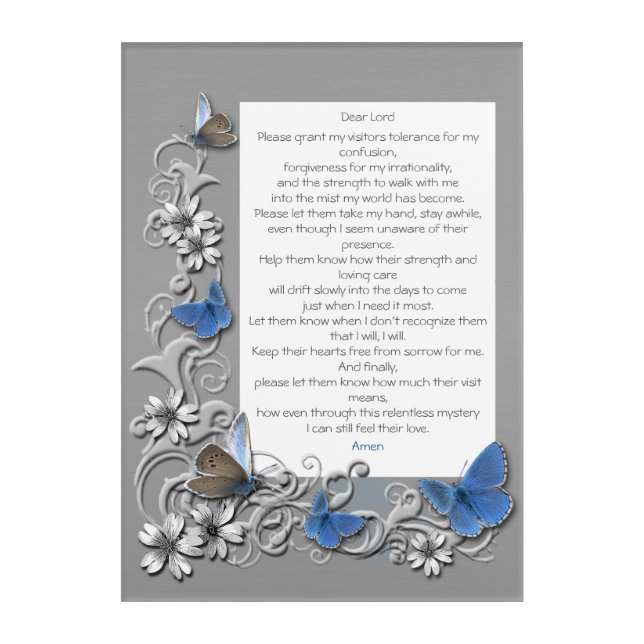 Prayer for those Living with Alzheimer's Acrylic Print (Front)