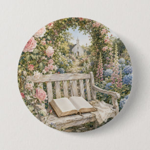 Prayer Garden Bench Chapel Watercolor Button