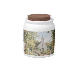 Prayer Garden Bench Chapel Watercolor Candy Jar