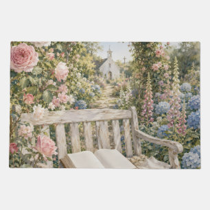 Prayer Garden Bench Chapel Watercolor Doormat