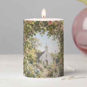 Prayer Garden Bench Chapel Watercolor Pillar Candle