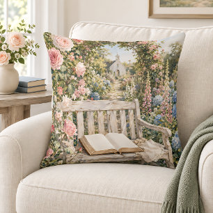 Prayer Garden Bench Chapel Watercolor Throw Pillow
