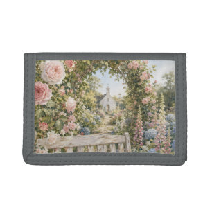 Prayer Garden Bench Chapel Watercolor Tri-fold Wallet