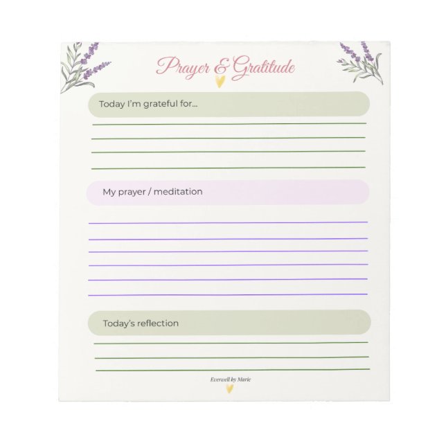 Prayer & Gratitude Daily Reflection Notepad (Front)