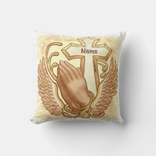 Prayer Hands Christian Cross Throw Pillow