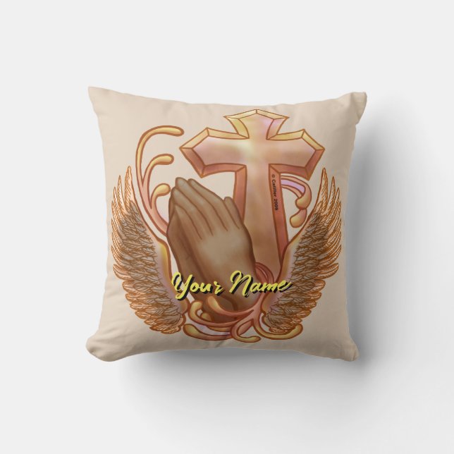 Prayer Hands Cross Christian  Pillow (Front)