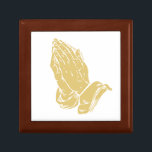 Prayer Hands Trinket Box<br><div class="desc">Trinket box shown in golden oak wood with a Christian based prayer hands print.
Customize this item and add text or buy as is.</div>