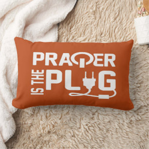 Prayer is the Plug Burnt Orange Lumbar Pillow