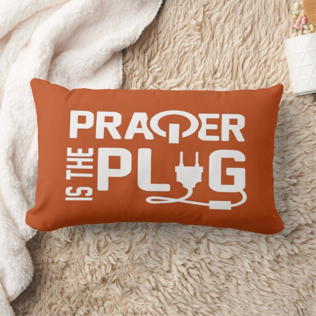 Prayer is the Plug Burnt Orange Lumbar Pillow (Blanket)