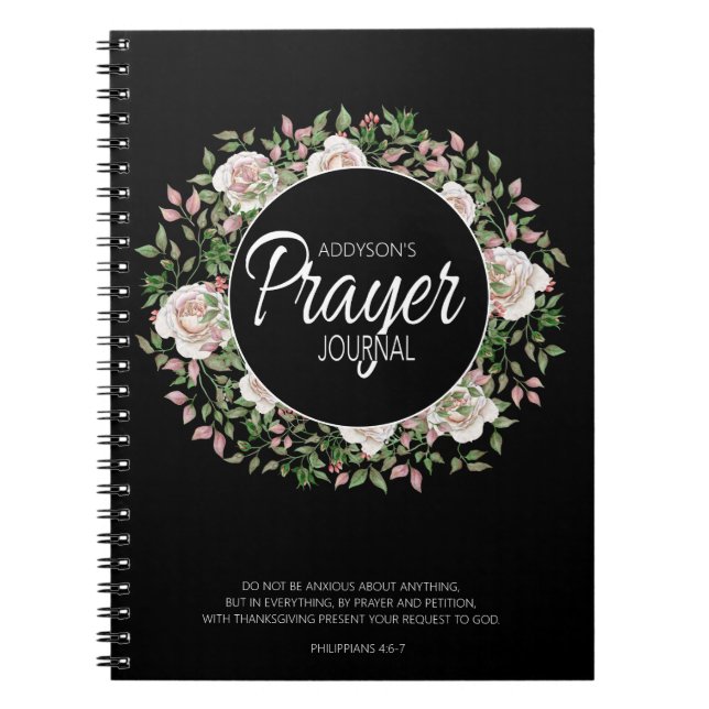 Prayer Journal Black White Pink Floral (Front)