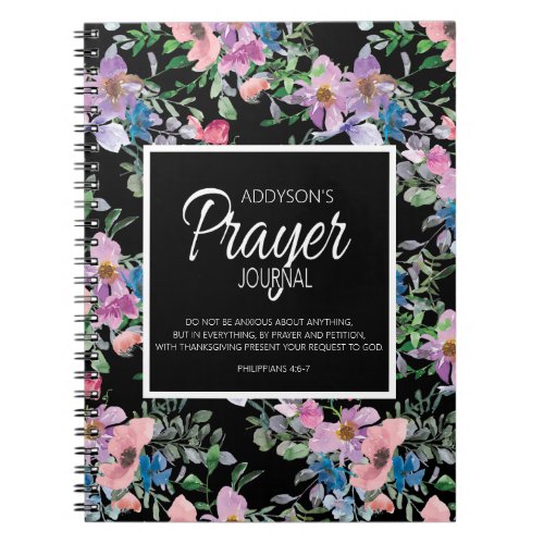 Prayer Journal Pink Purple Blue Floral Black