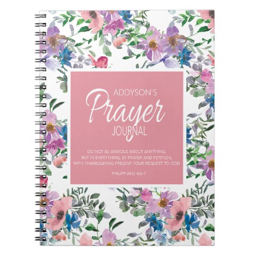 Prayer Journal Pink Purple Blue Floral White