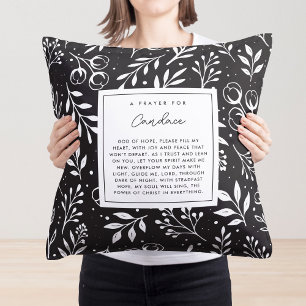 Prayer Keepsake Gift Scripture Black Floral Throw Pillow