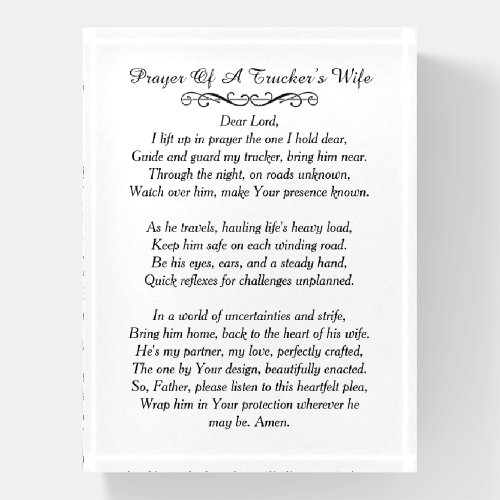 Prayer of a Truckers Wife Plaque Paperweight