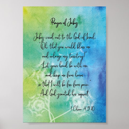 Prayer Of Jabez Watercolour With Dandelions Poster