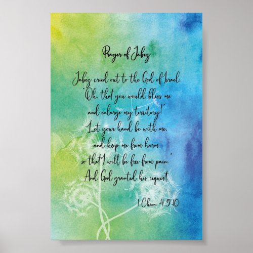 Prayer Of Jabez Watercolour With Dandelions Poster