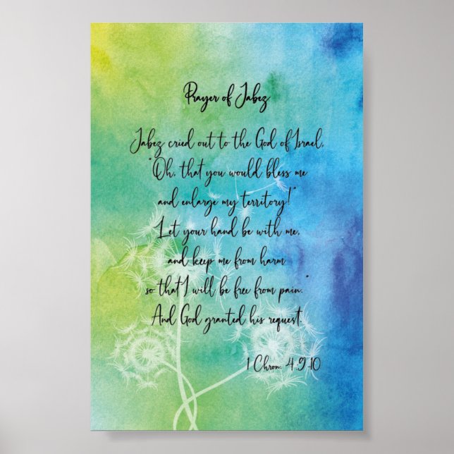 Prayer Of Jabez Watercolour With Dandelions Poster (Front)