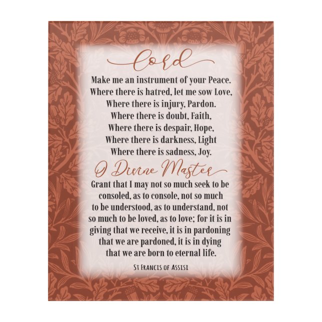 Prayer of Peace - St Francis of Assisi  Acrylic Print (Front)