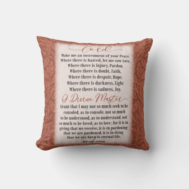 Prayer of Peace - St Francis of Assisi Throw Pillow (Front)