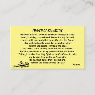 PRAYER OF SALVATION add church or ministry on back Business Card