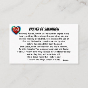 PRAYER OF SALVATION add church or ministry on back Business Card