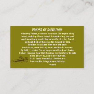 PRAYER OF SALVATION add church or ministry on back Business Card
