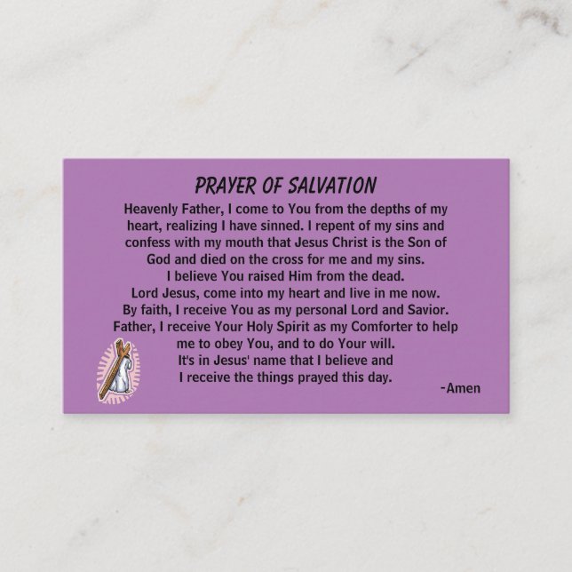 PRAYER OF SALVATION add church or ministry on back Business Card (Front)