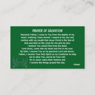 PRAYER OF SALVATION add church or ministry on back Business Card