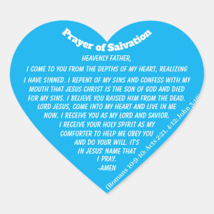 PRAYER OF SALVATION Blue Heart Heart Sticker