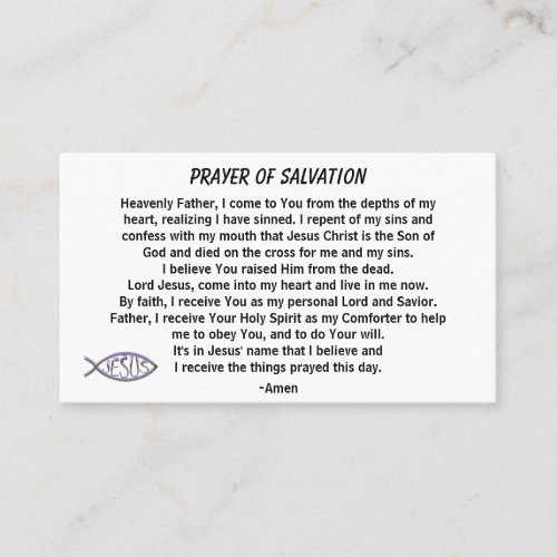 PRAYER OF SALVATION pass it on Business Card
