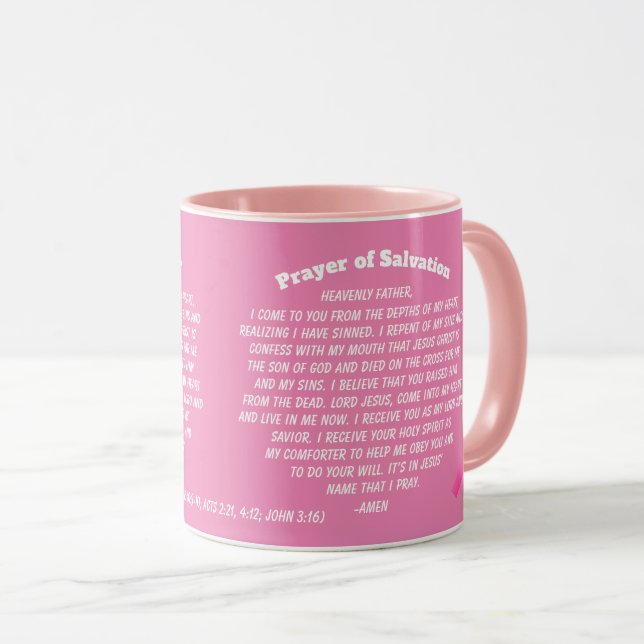 PRAYER OF SALVATION Pink Ribbon Mug (Front Right)