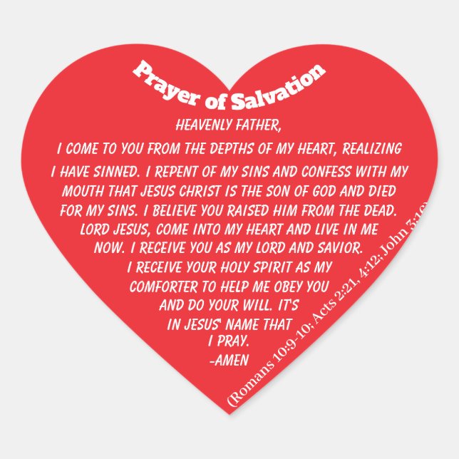 PRAYER OF SALVATION Red Heart Sticker (Front)