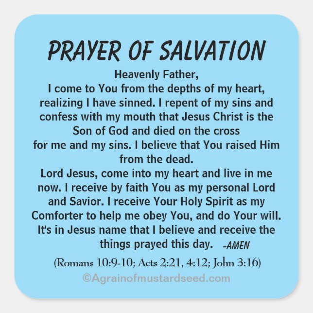 PRAYER OF SALVATION SQUARE STICKER (Front)