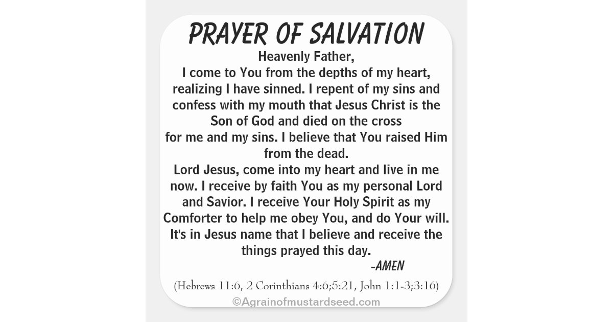 PRAYER OF SALVATION SQUARE STICKER | Zazzle.com