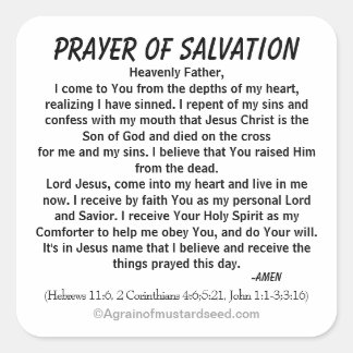 PRAYER OF SALVATION SQUARE STICKER