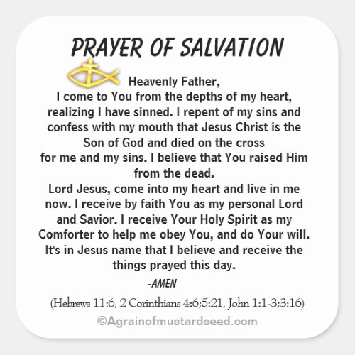 PRAYER OF SALVATION Stick with Jesus Square  Square Sticker
