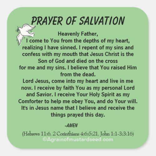 PRAYER OF SALVATION Stick with Jesus Square Sticker