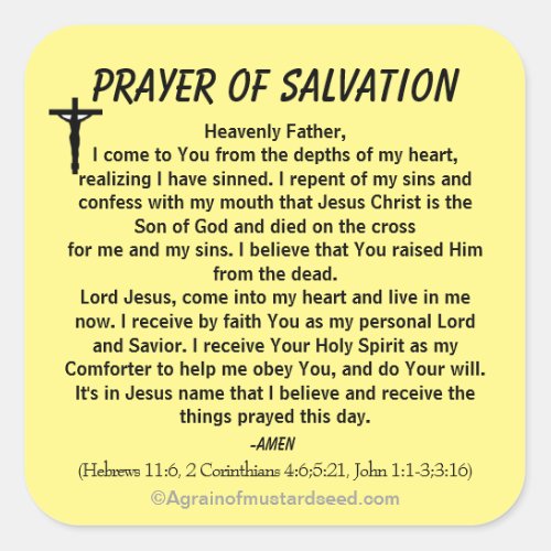 PRAYER OF SALVATION Stick with Jesus Square Sticker