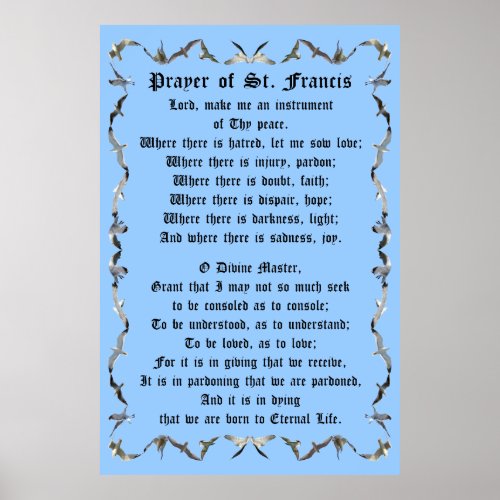 Prayer of St Francis in Flying Seagull Border Poster