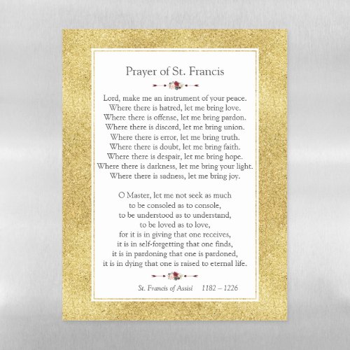 Prayer of St Francis of Assisi Gold Glitter Frame Magnetic Dry Erase Sheet