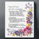 Prayer of St. Francis Plaque<br><div class="desc">Treasured and time honored "Prayer of St. Francis" in calligraphy and pressed flowers by Simone Sheppard. Oxalis, pansy, geranium, larkspur, verbena and more bring beauty to this colorful arrangement. Perfect saying for anyone of faith and those seeking guidance, inspiration, encouragement or hope.</div>